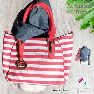 Sorrentino NEW - pink white striped roomy bag - carry on or shoulder bag